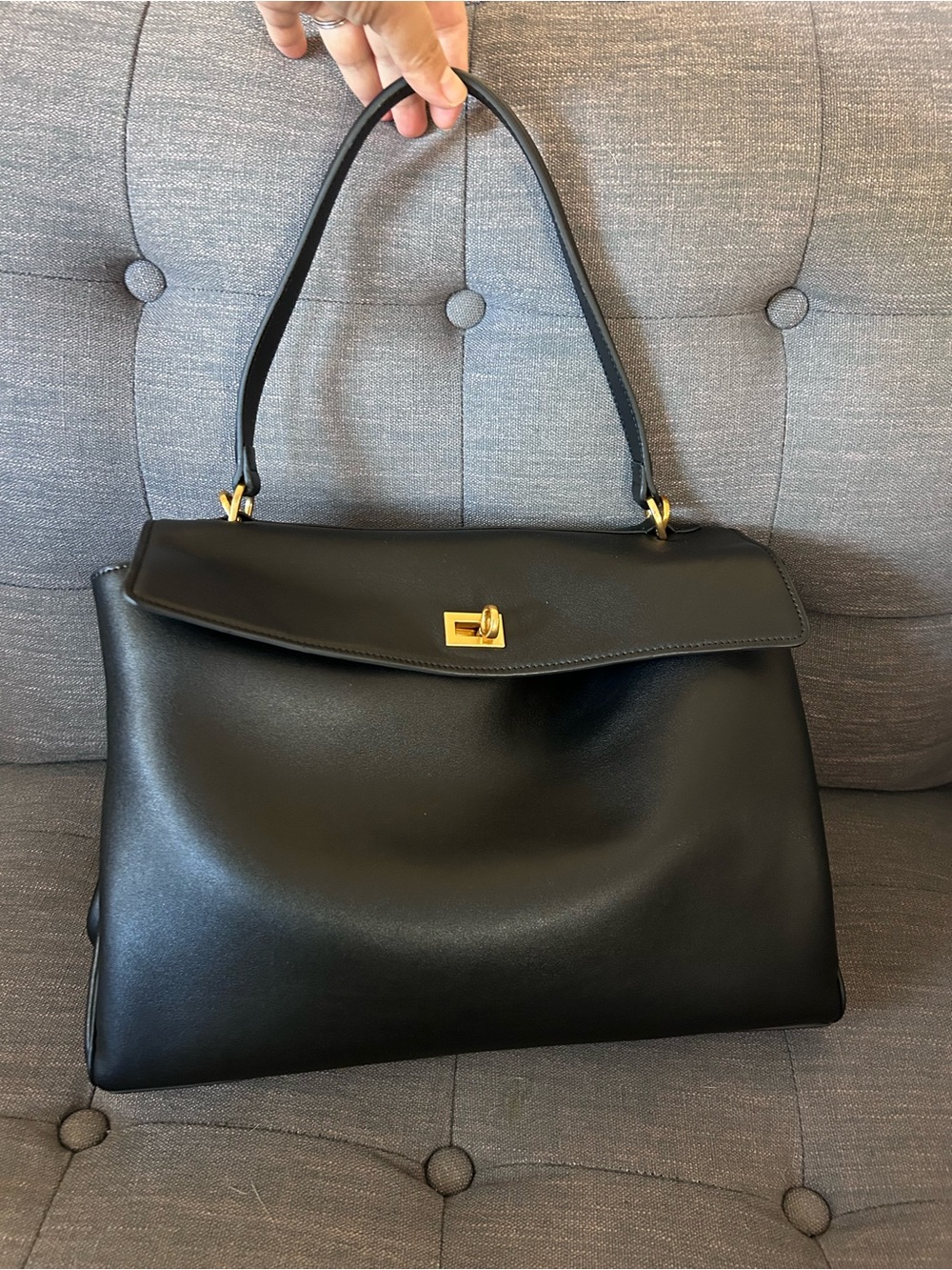 Classic Black Leather size medium Top-Handle Bag with Gold Hardware